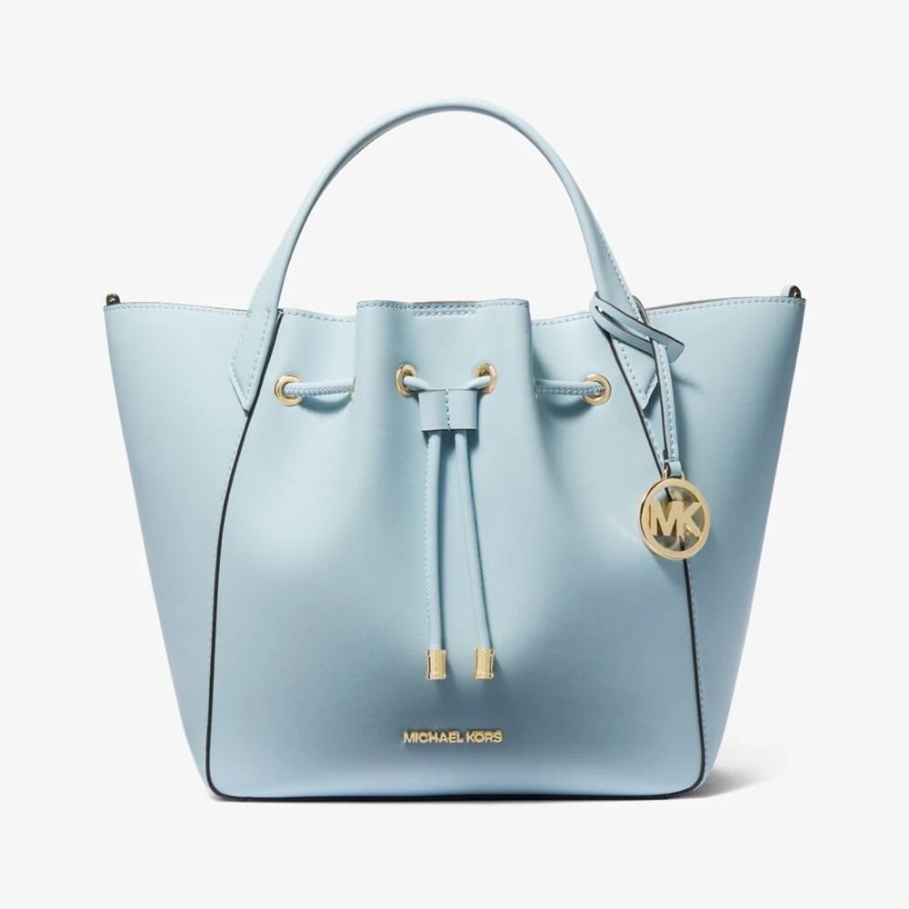 Michael Kors Light Blue Large Faux Leather Bucket‎ Bag New Retails $558